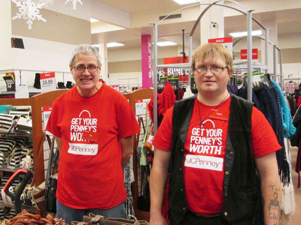 DJ Barsness, left, and Isaac Petersen both work to keep the JCPenney store clean and pleasant for shoppers in Thief River Falls.  They are supported in their jobs by Falls DAC, a MOHR member
